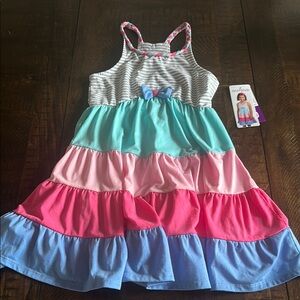 Jona Michelle White and Gray Tiered Ruffled Sundress